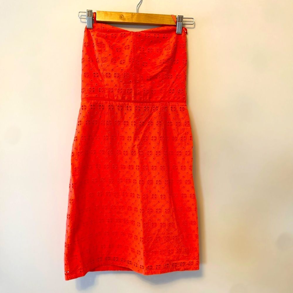 J Crew Orange strapless eyelet dress